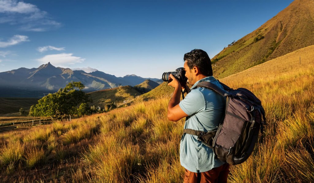 homem fotografando ao ar livre